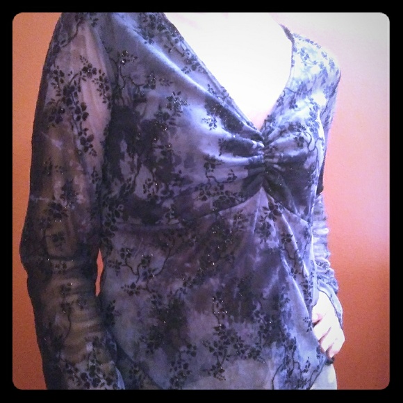 Carrie Allen Tops - Beautiful Blue Glittery Sheer Floral Goth Top! Md